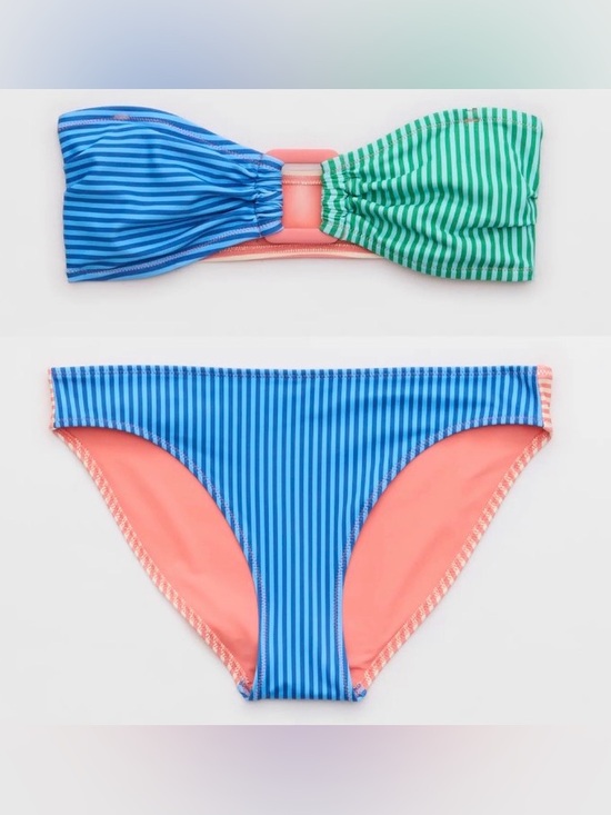 aerie Other - NWT Aerie FULL SET Ring Bandeau Top + Full Coverage Bottom Colorblock - Size XL